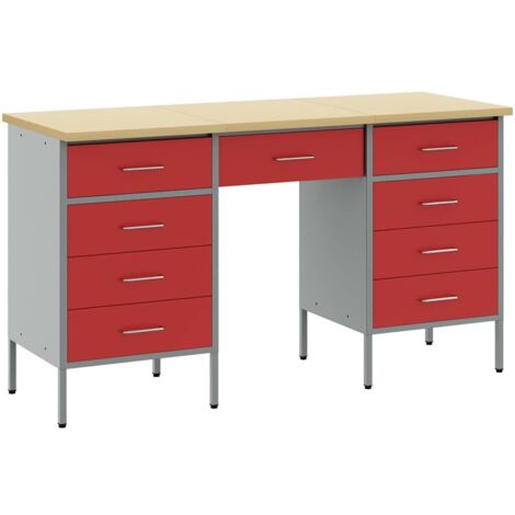 Werkbank 3 pcs Rot 150 x 55 x 85 cm Holzwerkstoff und Stahl vidaXL