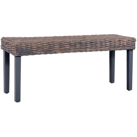 Sitzbank 110 cm Grau Natur Kubu-Rattan und Massivholz Mahagoni vidaXL