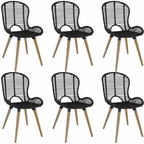 Esszimmerstühle 6 Stk. Natur Rattan Schwarz vidaXL (1/5)