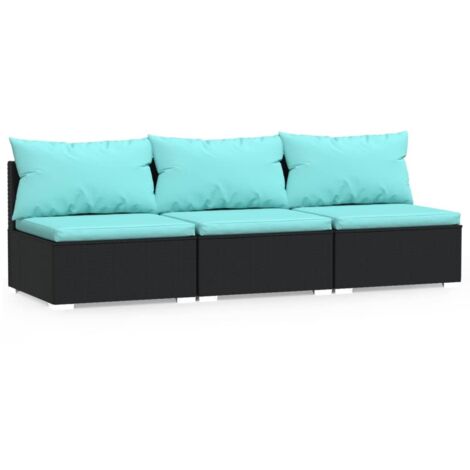 3-Sitzer-Sofa mit Auflagen Schwarz Poly Rattan vidaXL