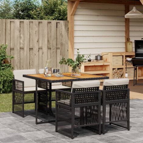 5-tlg. Garten-Essgruppe mit Kissen Schwarz Poly Rattan vidaXL