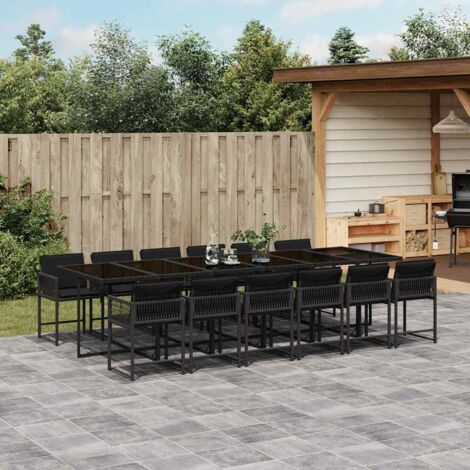 13-tlg. Garten-Essgruppe mit Kissen Schwarz Poly Rattan vidaXL