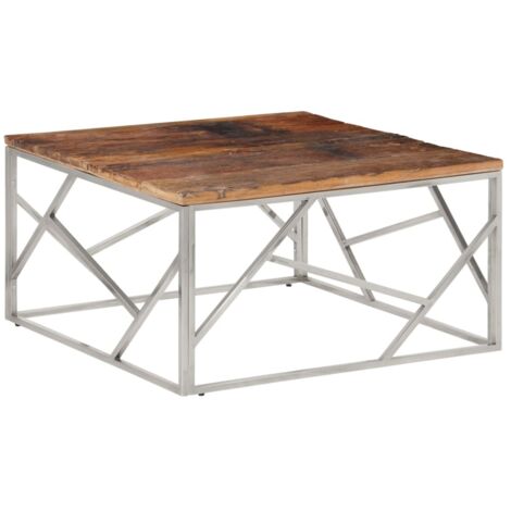 Couchtisch Silbern Edelstahl und Massivholz vidaXL