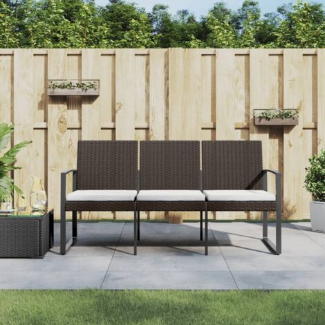 vidaXL Gartenbank für 3 Personen mit braunen Kissen aus PP Rattan