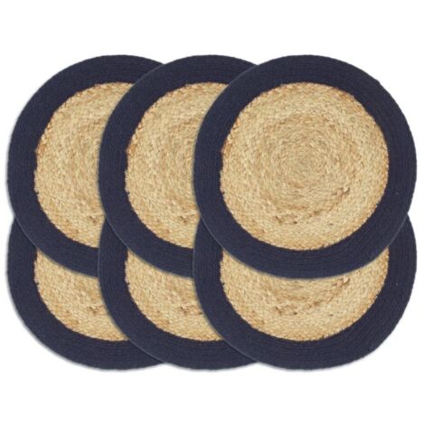 Tischsets 6 Stk. Natur und Marineblau 38 cm Jute und Baumwolle vidaXL