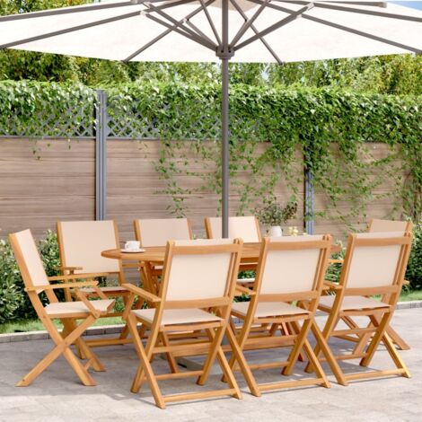 Gartenstühle 8 Stk. Klappbar Beige Stoff und Massivholz vidaXL