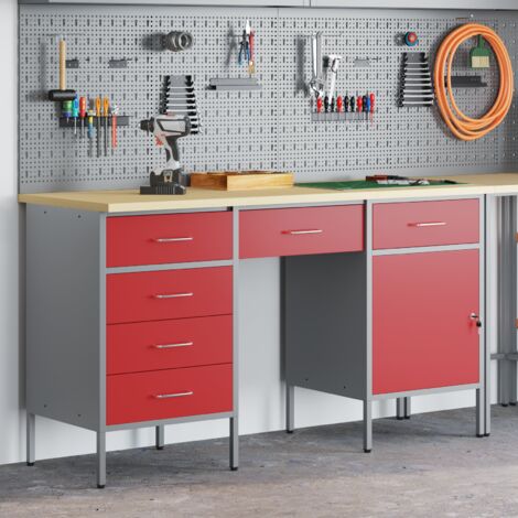 Werkbank 3 pcs Rot 150 x 55 x 85 cm Holzwerkstoff und Stahl vidaXL