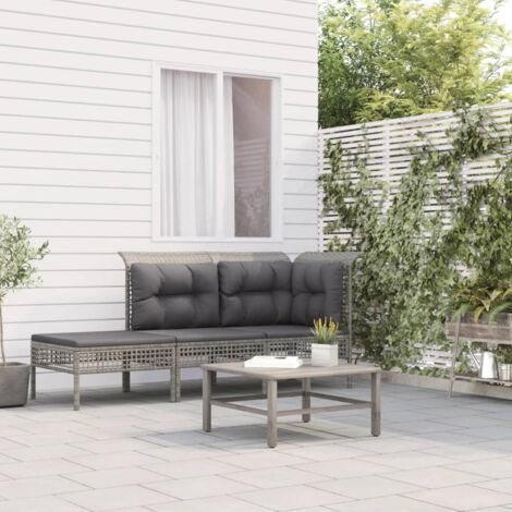 vidaXL Gartenlounge 3-teilig mit Kissen Grau Geflecht