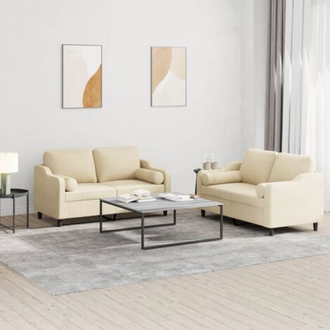 2-tlg. Sofagarnitur mit Kissen Creme Stoff vidaXL