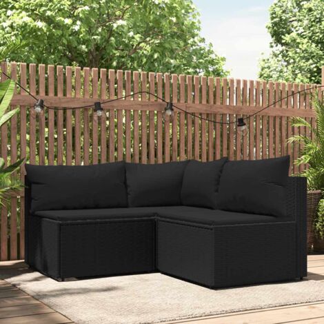 3-tlg. Garten-Lounge-Set mit Kissen Schwarz Poly Rattan vidaXL