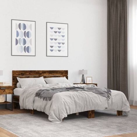 Bettgestell Räuchereiche 140x200 cm Holzwerkstoff und Metall vidaXL (1/5)