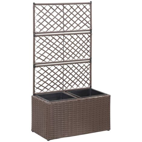 Hochbeet mit Rankgitter 2 Töpfe 58×30×107cm Poly Rattan Braun vidaXL