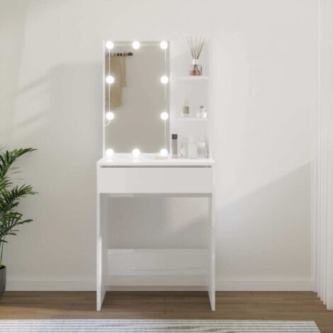 Schminktisch mit LED Hochglanz-Weiß 60x40x140 cm vidaXL