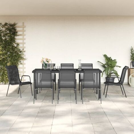 9-tlg. Garten-Essgruppe Schwarz Stahl und Textilene vidaXL