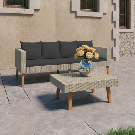 2-tlg. Garten-Lounge-Set mit Auflagen Poly Rattan Beige vidaXL