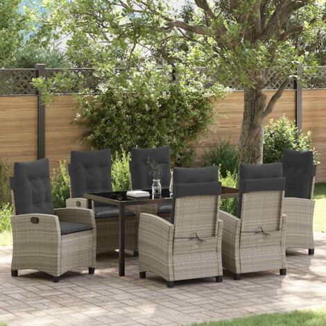 Garten Essgruppe 7 pcs Hellgrau Poly-Rattan vidaXL