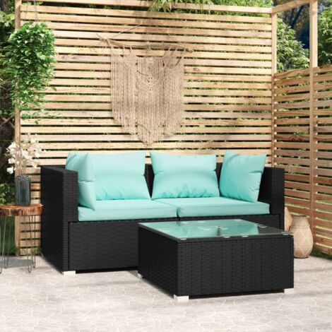 Prolenta Premium 3-tlg. Garten-Lounge-Set mit Kissen Schwarz Poly (1/5)