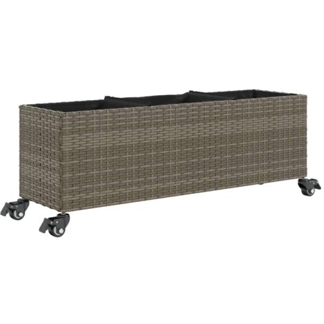 Pflanzkübel mit Rollen 3 Töpfe Grau 107x32x38 cm Poly-Rattan vidaXL (1/5)