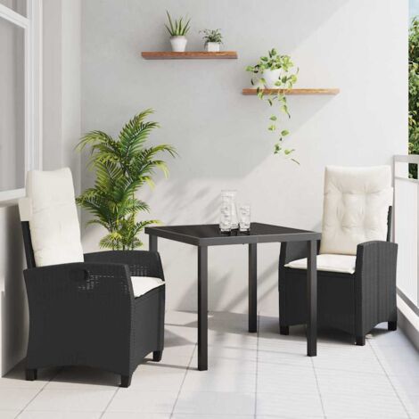 3-teiliges Gartenmöbel-Set mit Kissen Schwarz Poly-Rattan vidaXL657489 (1/5)