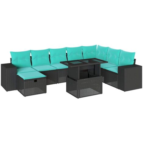 9-teiliges Gartensofa-Set mit Kissen, schwarzes Polyrattan vidaXL (1/5)