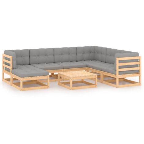 8-tlg. Garten-Lounge-Set mit Kissen Massivholz Kiefer vidaXL