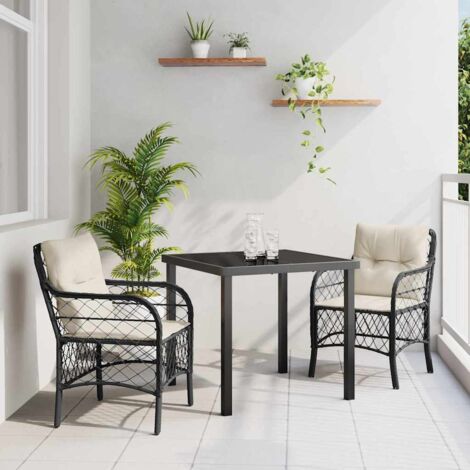 3-teiliges Garten Esstisch Set mit Kissen Schwarz Poly Rattan vidaXL637654 (1/5)