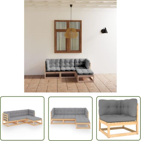 The Living Store 4-tlg. Garten-Lounge-Set mit Kissen Kiefer Massivholz - Garten Lounge Set - Kiefernholzmöbel - Outdoor Möbel - Gartenmöbel - Loungemöbel