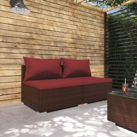 2-tlg. Garten-Lounge-Set mit Kissen Poly Rattan Braun vidaXL