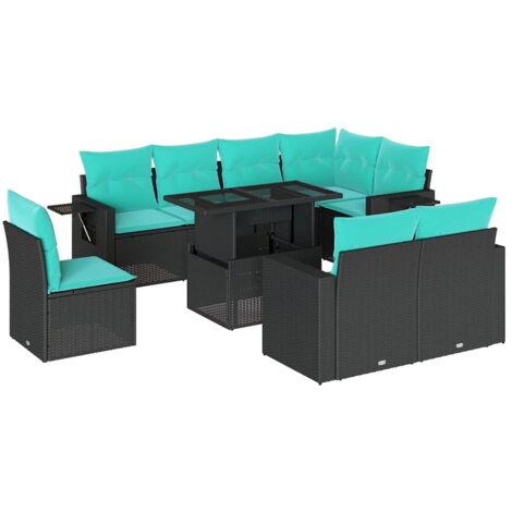 9-teiliges Gartensofa-Set mit Kissen, schwarzes Polyrattan vidaXL (1/5)