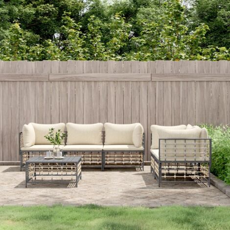 6-tlg. Garten-Lounge-Set mit Kissen Anthrazit Poly Rattan vidaXL