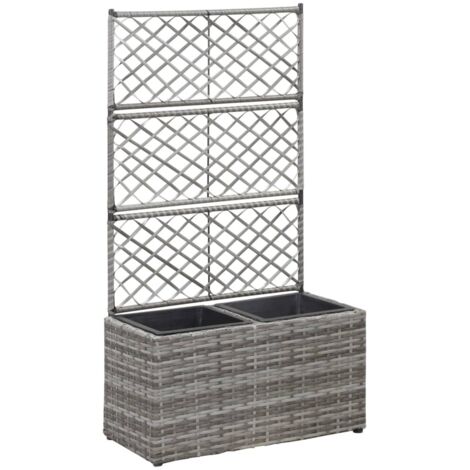 vidaXL Hochbeet mit Rankgitter 2 Töpfe 58×30×107cm Poly Rattan Grau