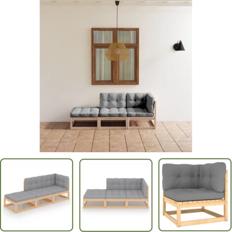 The Living Store 3-tlg. Garten-Lounge-Set mit Kissen Massivholz Kiefer - Garten Lounge Set - Kiefernholzmöbel - Outdoor Möbel - Gartenmöbel - Loungemöbel