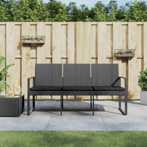 Gartenbank 3-Sitzer mit Kissen Dunkelgrau PP-Rattan vidaXL