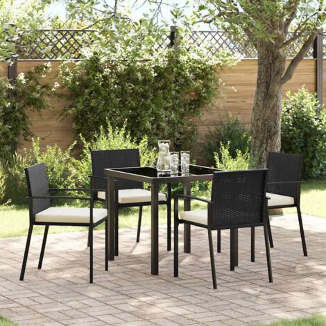 5-teiliges Garten-Esstischset aus schwarzem Poly-Rattan vidaXL290852