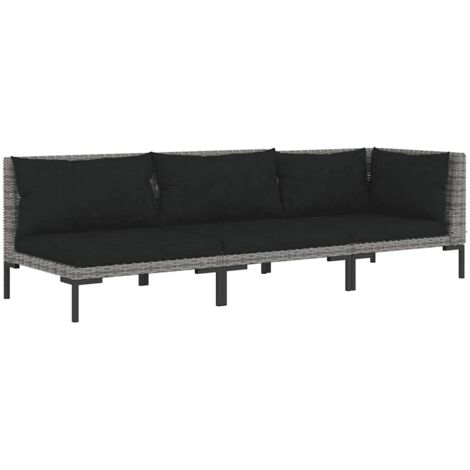 3-tlg. Garten-Lounge-Set Dunkelgrau Halbrundes Poly Rattan vidaXL