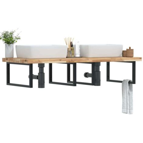 Waschbeckenregal Wandmontage Stahl und Akazienholz vidaXL (1/5)
