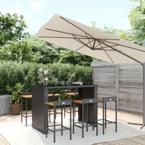 7-tlg. Gartenbar-Set Schwarz Poly Rattan & Massivholz Akazie vidaXL (1/5)