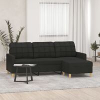 3-Sitzer Sofa mit Fußstütze Schwarz 180 cm Stoff