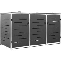 Abdeckung für drei Mülltonnen 207x77,5x112,5 cm Edelstahl
