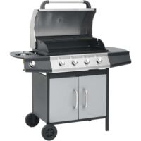 Gasgrill 4+1 Flammen Schwarz und Silbern Stahl & Edelstahl vidaXL