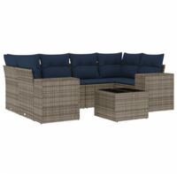 7-teiliges Gartensofa-Set mit Kissen, grau, Polyrattan vidaXL