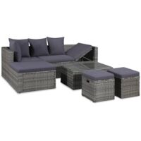 vidaXL 4-tlg. Garten-Lounge-Set mit Auflagen Poly Rattan Grau