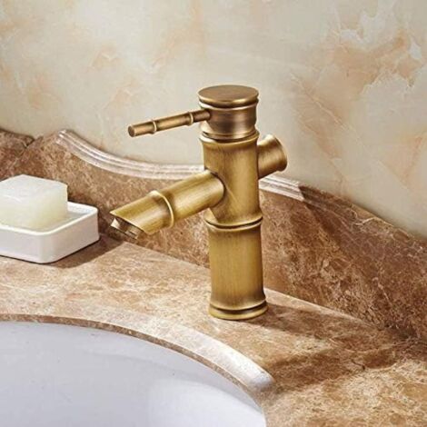 Grifo de baño antiguo de bambú, grifo monomando de latón, grifo de lavabo de bambú, perfil bajo (1/5)