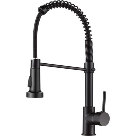 Grifo monomando de latón con resorte y cabezal rociador extraíble, grifo mezclador para fregadero de cocina (Negro) (1/5)