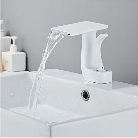 Grifo tipo cascada para lavabo de baño, con agua caliente y fría regulable, color blanco. (1/4)