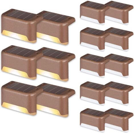 Juego de 16 luces LED impermeables para escaleras exteriores, peldaños, terrazas y decoración (marrón, blanco cálido) (1/5)
