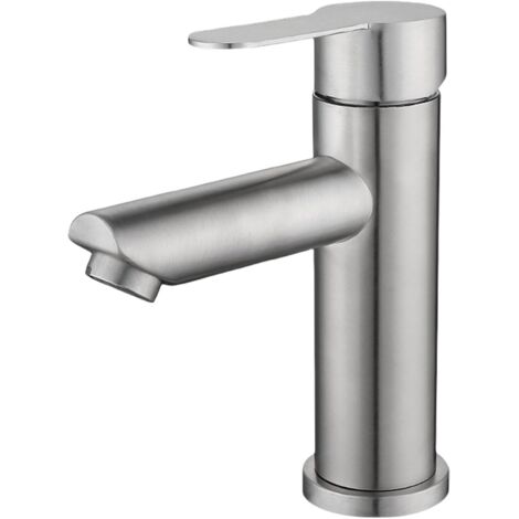 Grifo monomando de agua fría y caliente, acero inoxidable plateado, caño recto, para agua fría y caliente, con manguera de 60 cm. (1/5)