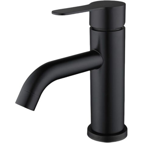 Grifo monomando de agua fría y caliente, codo de acero inoxidable negro, un solo orificio, con manguera de 60 cm. (1/4)