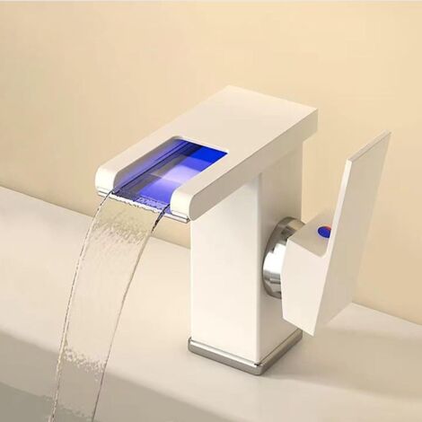 Grifo de baño LED, grifo de lavabo de latón resistente y duradero, para encimera y bajo fregadero, blanco, corto (1/4)