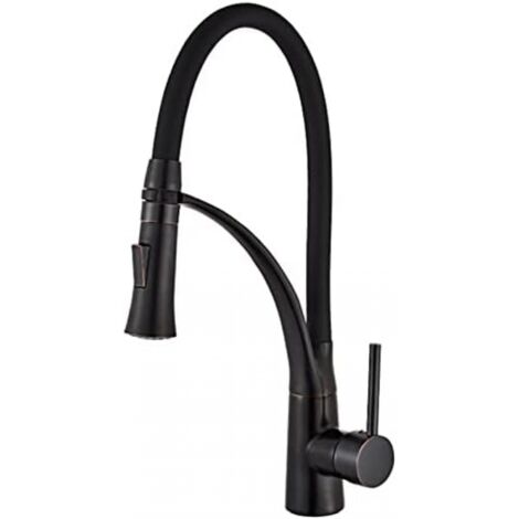 Grifo de fregadero de cocina, grifo de cocina de aleación de zinc con cabezal rociador extraíble, aleación de zinc negra (1/4)